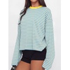 image:imageANRABESS Womens Long Sleeve Shirts Oversized Striped TopsBlue Beige Stripe