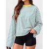 image:imageANRABESS Womens Long Sleeve Shirts Oversized Striped TopsBlue Beige Stripe