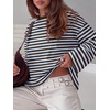 image:imageANRABESS Womens Long Sleeve Shirts Oversized Striped TopsBlue Brown Stripe