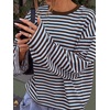image:imageANRABESS Womens Long Sleeve Shirts Oversized Striped TopsBlue Brown Stripe