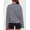 image:imageANRABESS Womens Long Sleeve Shirts Oversized Striped TopsBlue Brown Stripe
