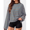 image:imageANRABESS Womens Long Sleeve Shirts Oversized Striped TopsBlue Brown Stripe