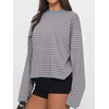 image:imageANRABESS Womens Long Sleeve Shirts Oversized Striped TopsBlue Pink Stripe
