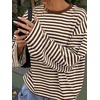 image:imageANRABESS Womens Long Sleeve Shirts Oversized Striped TopsBrown White Stripe