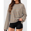image:imageANRABESS Womens Long Sleeve Shirts Oversized Striped TopsBrown White Stripe