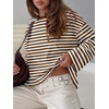 image:imageANRABESS Womens Long Sleeve Shirts Oversized Striped TopsBrown White Stripe