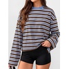 image:imageANRABESS Womens Long Sleeve Shirts Oversized Striped TopsCoffee Stripes