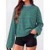 image:imageANRABESS Womens Long Sleeve Shirts Oversized Striped TopsGreen Stripes