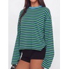 image:imageANRABESS Womens Long Sleeve Shirts Oversized Striped TopsGreen Stripes