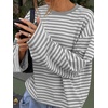 image:imageANRABESS Womens Long Sleeve Shirts Oversized Striped TopsGrey White Stripe