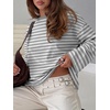 image:imageANRABESS Womens Long Sleeve Shirts Oversized Striped TopsGrey White Stripe