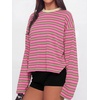 image:imageANRABESS Womens Long Sleeve Shirts Oversized Striped TopsHot Pink Stripes