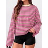 image:imageANRABESS Womens Long Sleeve Shirts Oversized Striped TopsHot Pink Stripes