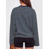image:imageANRABESS Womens Long Sleeve Shirts Oversized Striped TopsNavy Blue Grey Stripe
