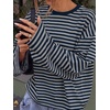 image:imageANRABESS Womens Long Sleeve Shirts Oversized Striped TopsNavy Blue Grey Stripe