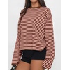 image:imageANRABESS Womens Long Sleeve Shirts Oversized Striped TopsPink Brown Stripe