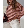 image:imageANRABESS Womens Long Sleeve Shirts Oversized Striped TopsPink Brown Stripe