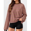 image:imageANRABESS Womens Long Sleeve Shirts Oversized Striped TopsPink Brown Stripe