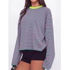 image:imageANRABESS Womens Long Sleeve Shirts Oversized Striped TopsPink Green Stripe