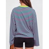 image:imageANRABESS Womens Long Sleeve Shirts Oversized Striped TopsPink Green Stripe