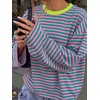 image:imageANRABESS Womens Long Sleeve Shirts Oversized Striped TopsPink Green Stripe