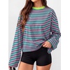 image:imageANRABESS Womens Long Sleeve Shirts Oversized Striped TopsPink Green Stripe