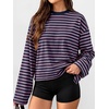 image:imageANRABESS Womens Long Sleeve Shirts Oversized Striped TopsPurple Navy Blue Stripe