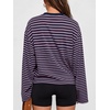 image:imageANRABESS Womens Long Sleeve Shirts Oversized Striped TopsPurple Navy Blue Stripe