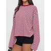 image:imageANRABESS Womens Long Sleeve Shirts Oversized Striped TopsRed White Stripe