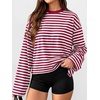 image:imageANRABESS Womens Long Sleeve Shirts Oversized Striped TopsRed White Stripe