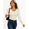 image:imageANRABESS Womens Long Sleeve Shirts Thermal V Neck TopsBeige