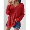 image:imageANRABESS Womens Long Sleeve Shirts Waffle Knit Tunic TopBright Red