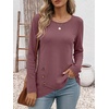 image:imageANRABESS Womens Long Sleeve Shirts Waffle Knit Tunic TopMauve