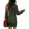image:imageANRABESS Womens Long Sleeve Turtle Neck Fall Bodycon Mini Sweater DressesArmy Green