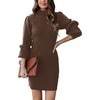 image:imageANRABESS Womens Long Sleeve Turtle Neck Fall Bodycon Mini Sweater DressesBrown