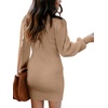 image:imageANRABESS Womens Long Sleeve Turtle Neck Fall Bodycon Mini Sweater DressesCamel