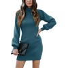 image:imageANRABESS Womens Long Sleeve Turtle Neck Fall Bodycon Mini Sweater DressesDenim Blue
