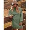 image:imageANRABESS Womens Long Sleeve Turtle Neck Fall Bodycon Mini Sweater DressesGreen Gray