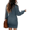 image:imageANRABESS Womens Long Sleeve Turtle Neck Fall Bodycon Mini Sweater DressesNavy