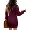 image:imageANRABESS Womens Long Sleeve Turtle Neck Fall Bodycon Mini Sweater DressesWine Red