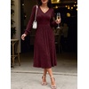 image:imageANRABESS Womens Long Sleeve V Neck A Line Fall Midi DressBurgundy