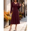 image:imageANRABESS Womens Long Sleeve V Neck A Line Fall Midi DressBurgundy