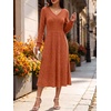 image:imageANRABESS Womens Long Sleeve V Neck A Line Fall Midi DressBurnt Orange