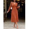 image:imageANRABESS Womens Long Sleeve V Neck A Line Fall Midi DressBurnt Orange