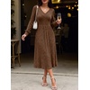 image:imageANRABESS Womens Long Sleeve V Neck A Line Fall Midi DressDark Brown