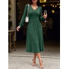 image:imageANRABESS Womens Long Sleeve V Neck A Line Fall Midi DressGreen