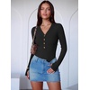 image:imageANRABESS Womens Long Sleeve V Neck Henley Bodysuits TopsBlack