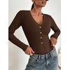 image:imageANRABESS Womens Long Sleeve V Neck Henley Bodysuits TopsCoffee