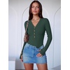image:imageANRABESS Womens Long Sleeve V Neck Henley Bodysuits TopsDeep Green