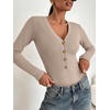 image:imageANRABESS Womens Long Sleeve V Neck Henley Bodysuits TopsGrey Camel